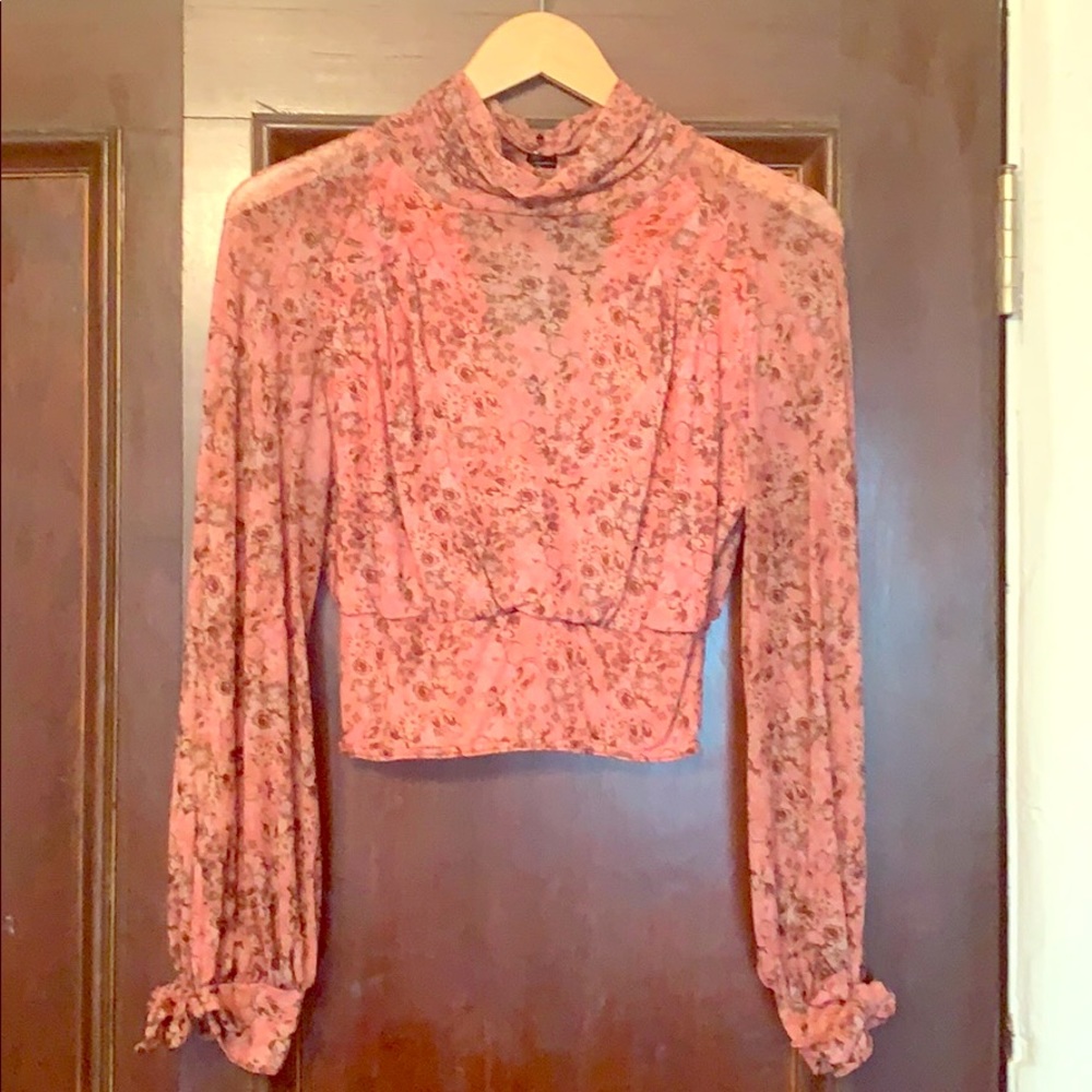 Free People Floral Long Sleeve Halter Top